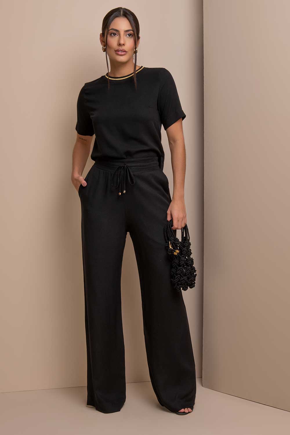 Calça Pantalona Preta Frysaide