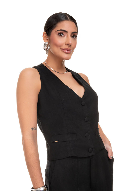 Calça Reta Linho Frysaide Preta