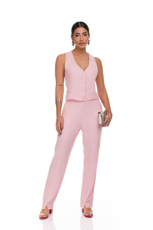 Calça Reta Linho Frysaide Rosa