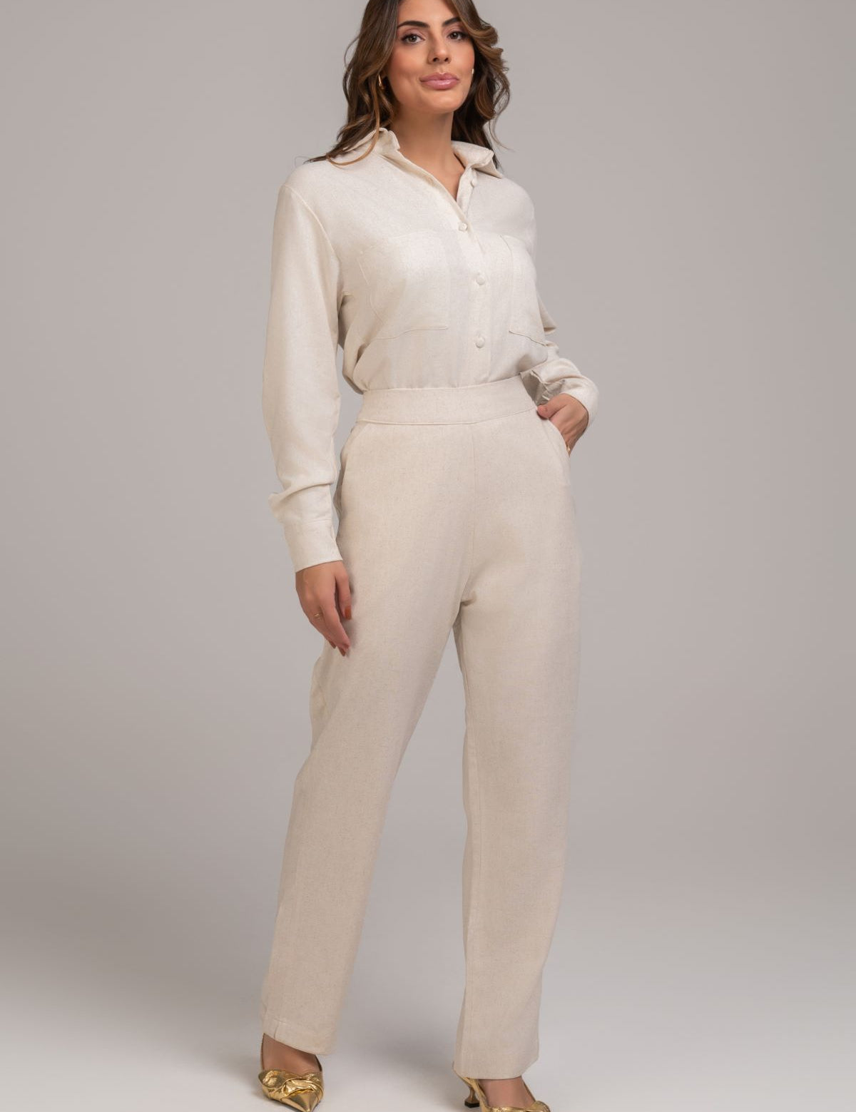 Calça Reta Linho Natural Frysaide