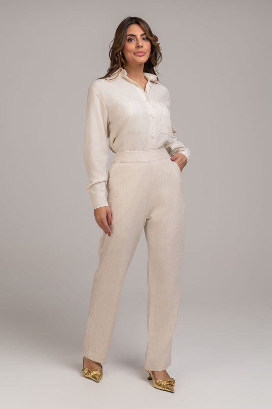 Calça Reta Linho Natural Frysaide