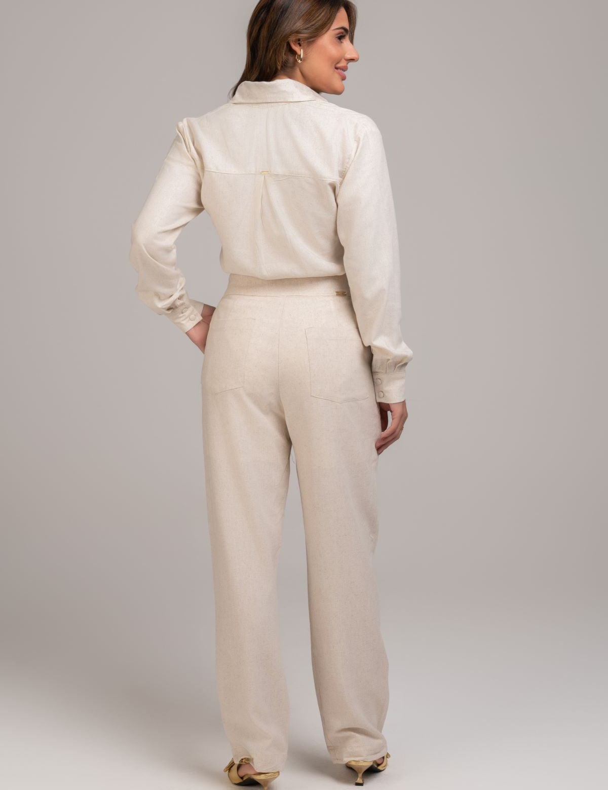 Calça Reta Linho Natural Frysaide