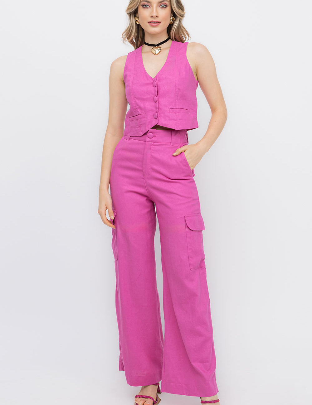 Calça Rosa Linho Cargo Frysaide