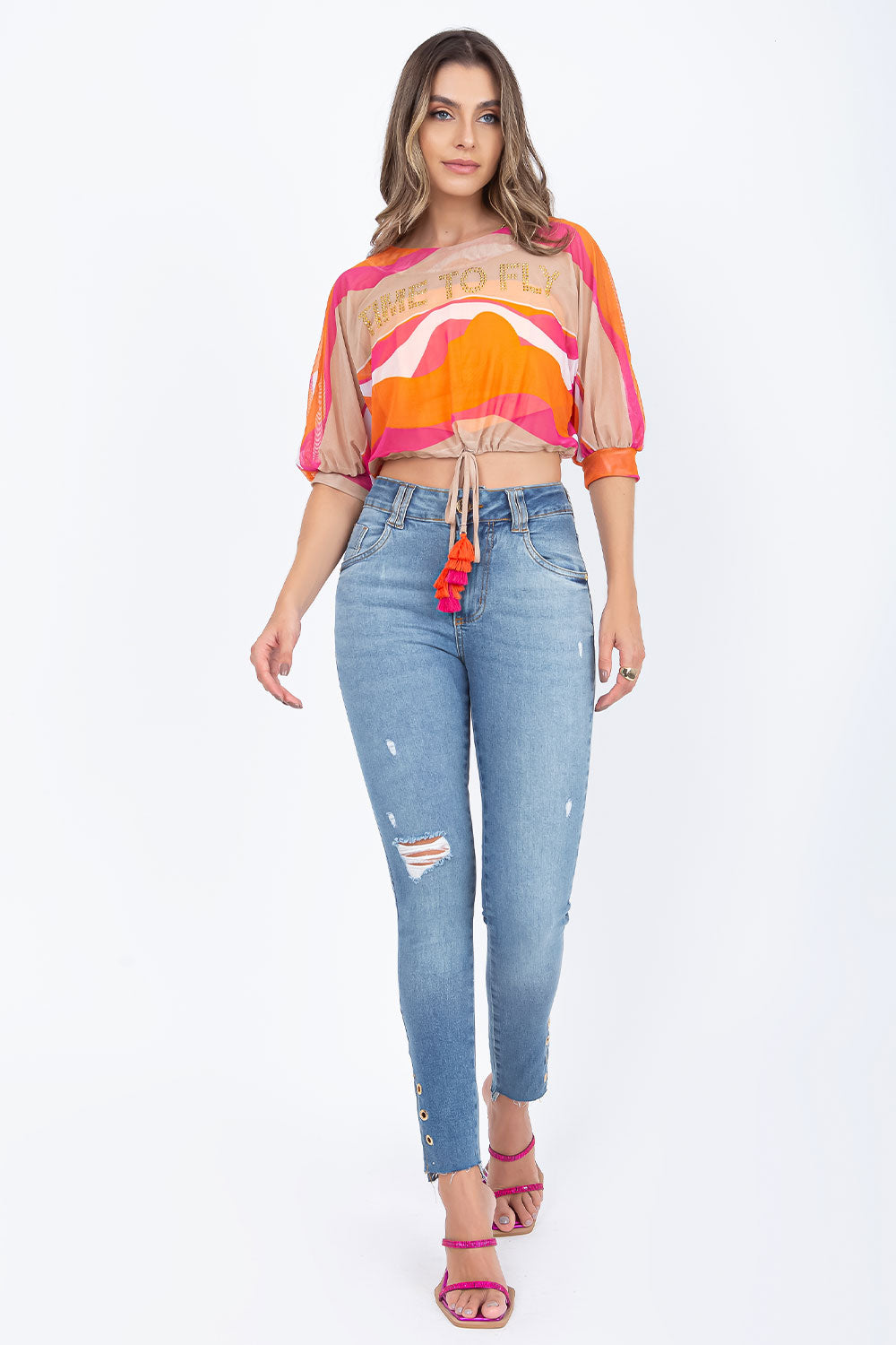 Calça Skinny Ilhos Dourados Frysaide