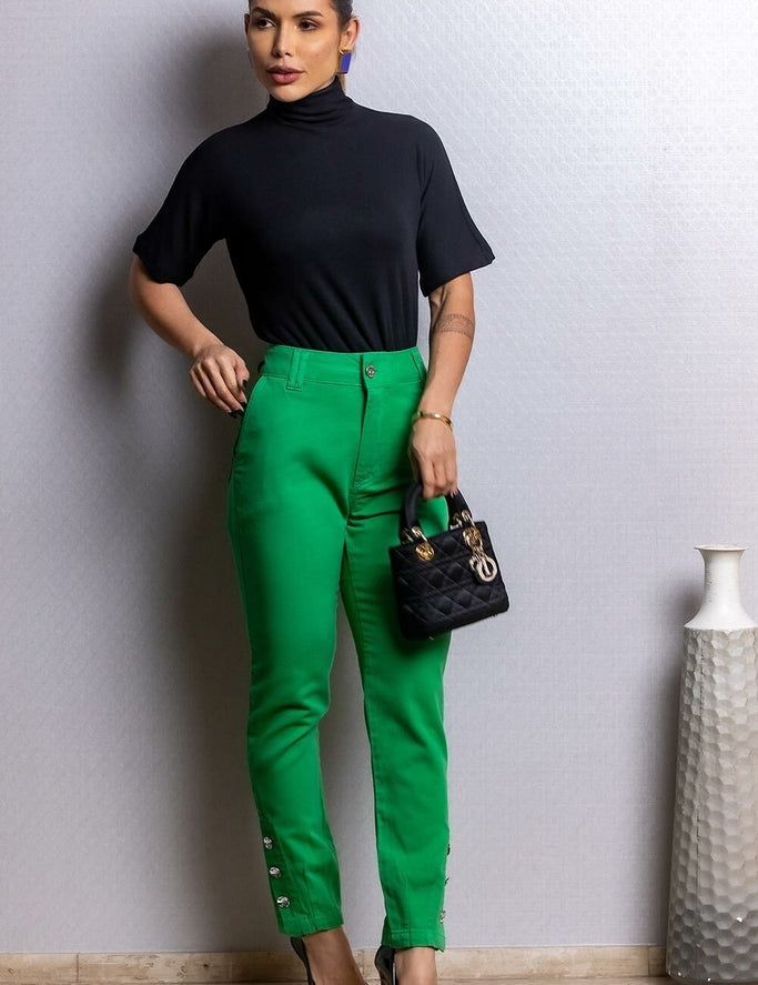 Calça Verde Brim Abotoamento Frysaide