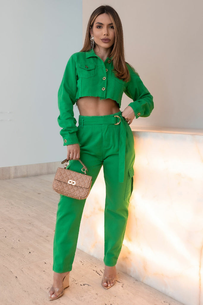 Calça Verde Brim Cargo Frysaide