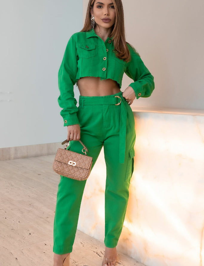 Calça Verde Brim Cargo Frysaide