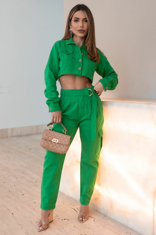 Calça Verde Brim Cargo Frysaide