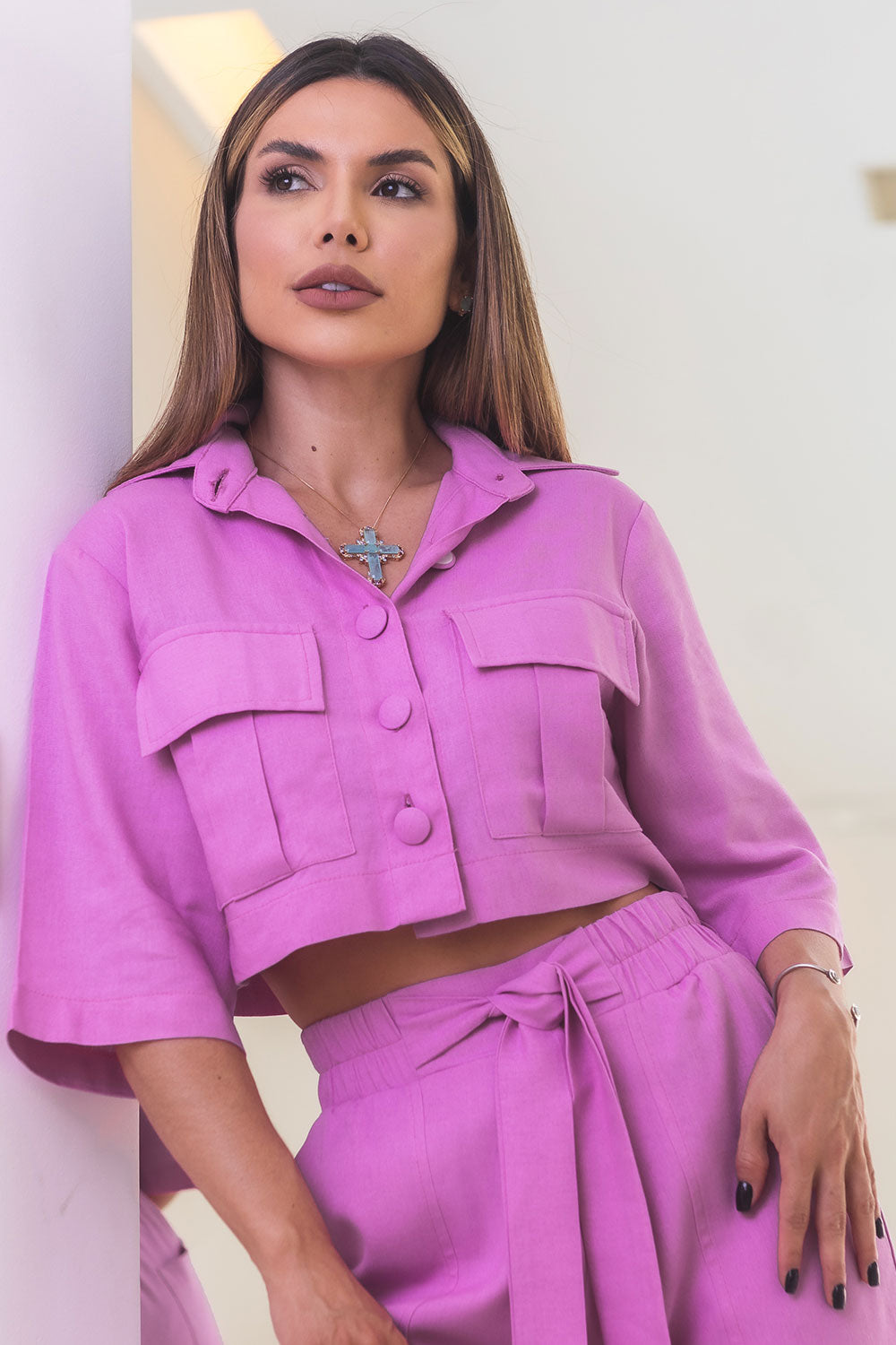 Camisa Cropped Rosa Cargo Frysaide
