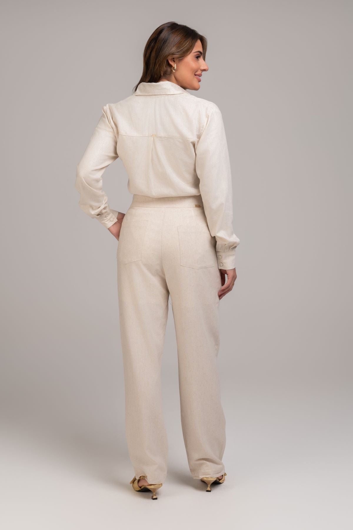 Camisa De Linho Natural Frysaide Com Bolsos
