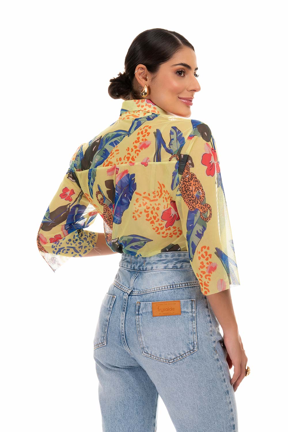 Camisa Laura De Tule Estampa Exclusiva Estampa Jardim Tropical Frysaide