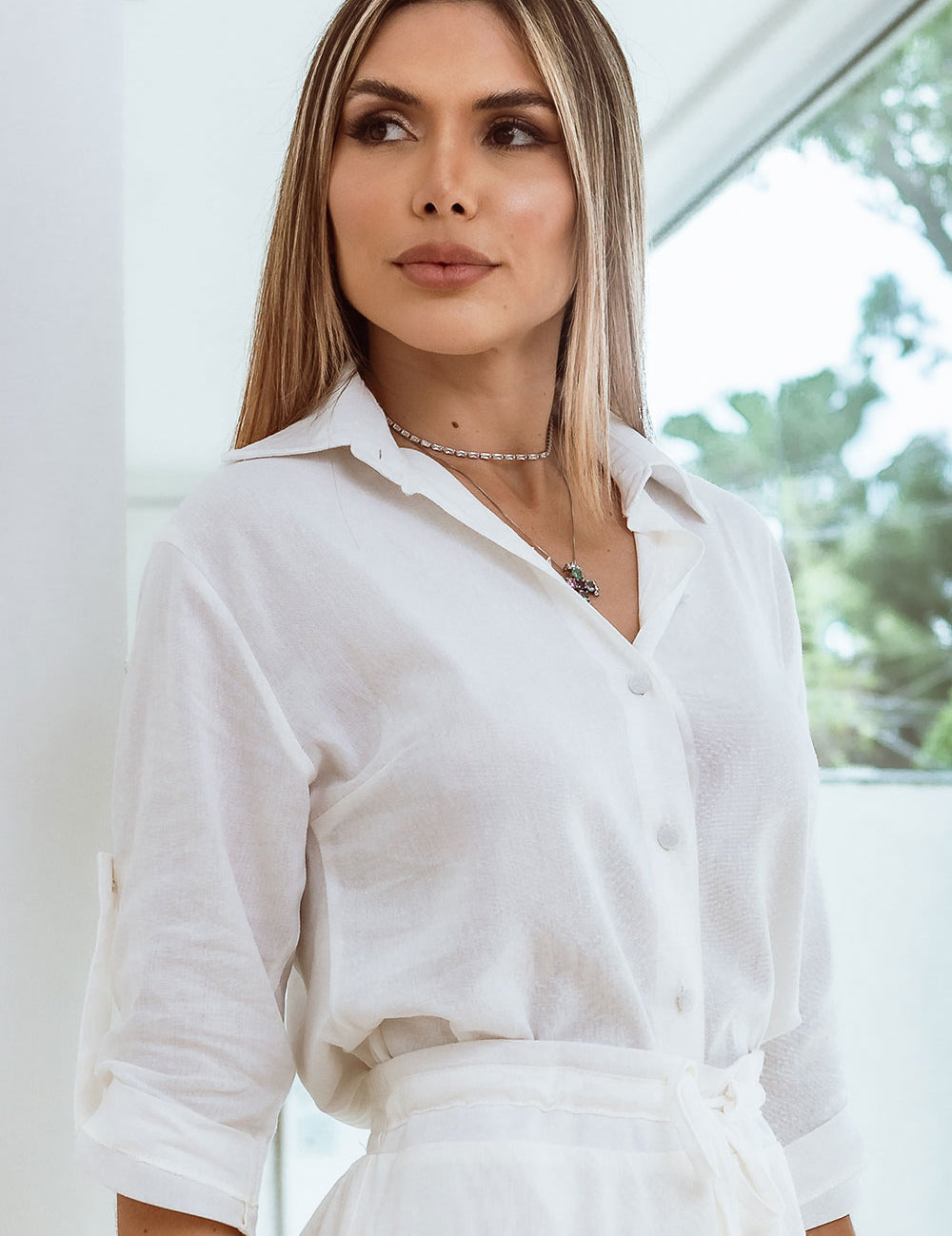 Camisa Linho Off White Abotoada Frysaide