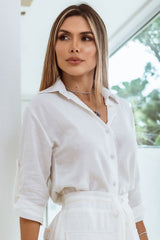 Camisa Linho Off White Abotoada Frysaide