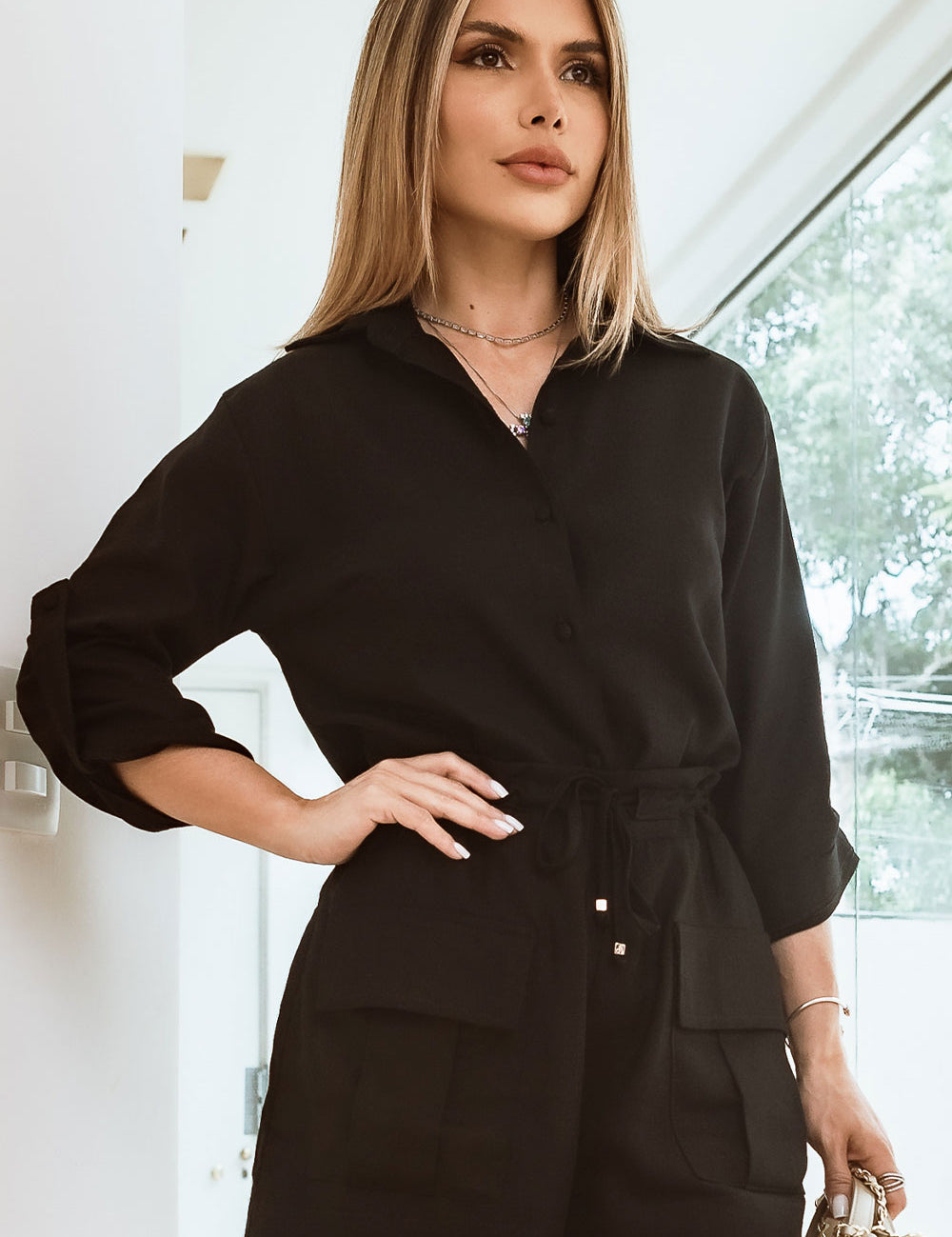 Camisa Linho Preto Abotoada Frysaide