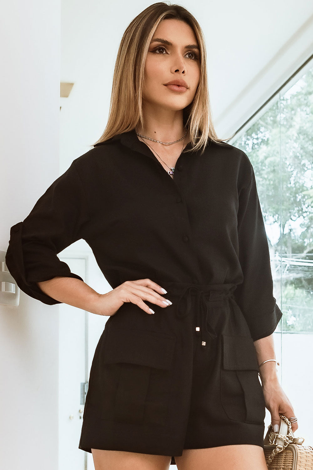 Camisa Linho Preto Abotoada Frysaide