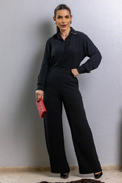 Camisa Preta Casual Gola Bordada Frysaide