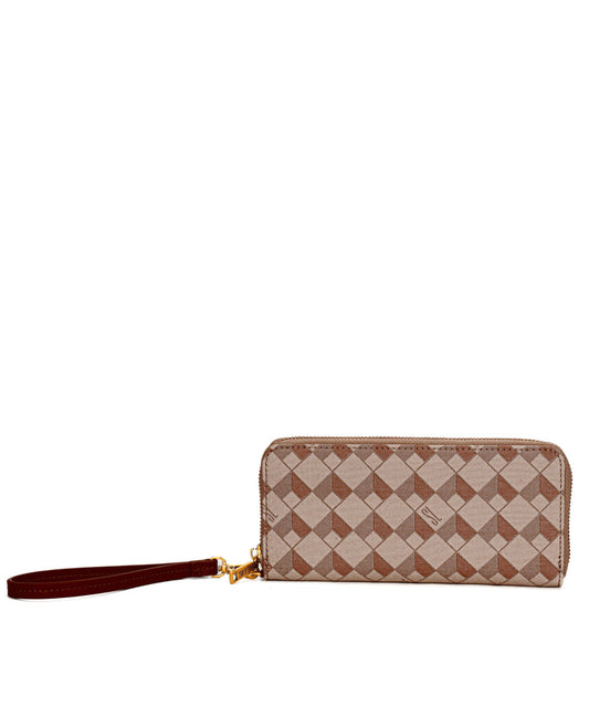 Carteira Grande Santa Lolla Cubos Marrom Alça Mão