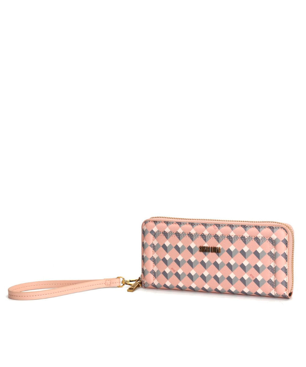 Carteira Grande Santa Lolla Rosa Cubos Alça Mão
