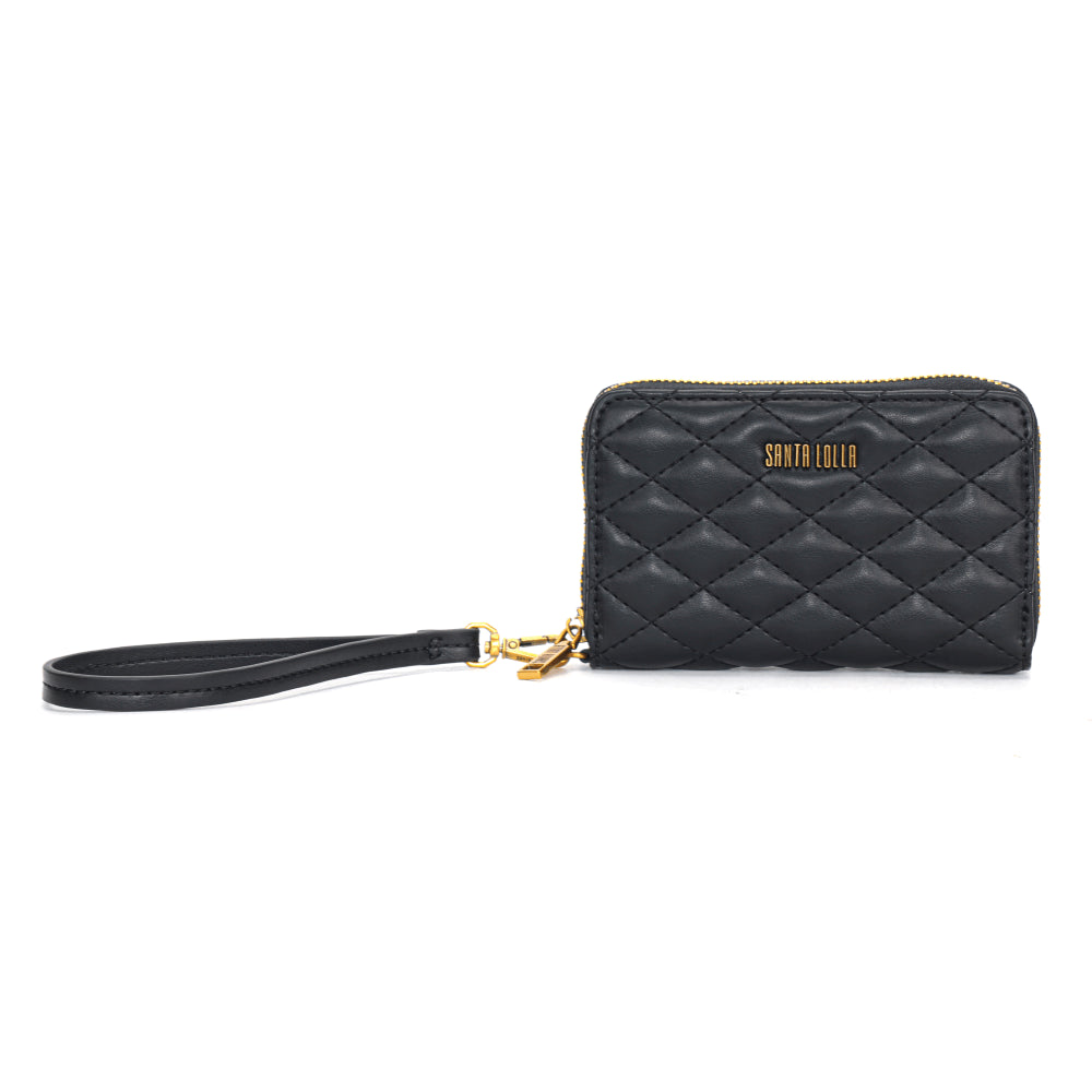 Carteira Pequena Preta Matelassê Santa Lolla Alça De Mão