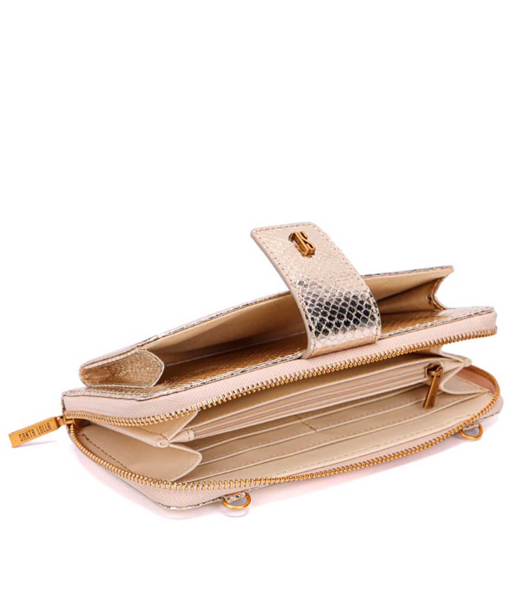 Carteira Santa Lolla Metalizado Dourada Alça Ombro