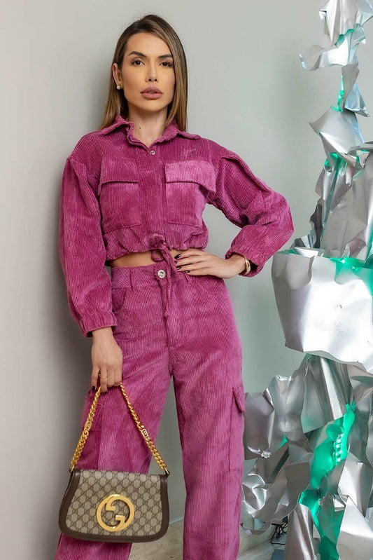 Casaqueto Magenta Veludo Colete Frysaide