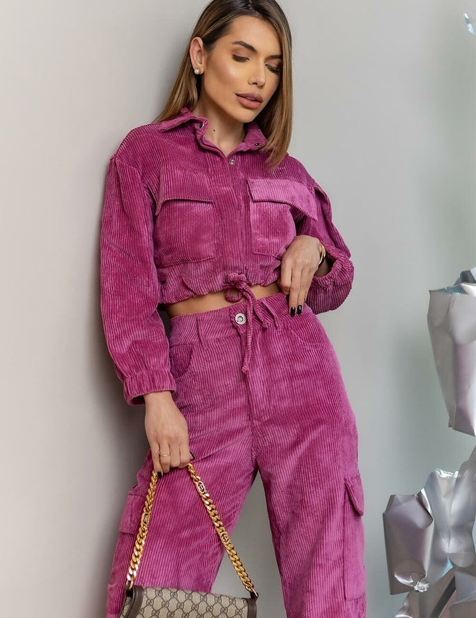 Casaqueto Magenta Veludo Colete Frysaide