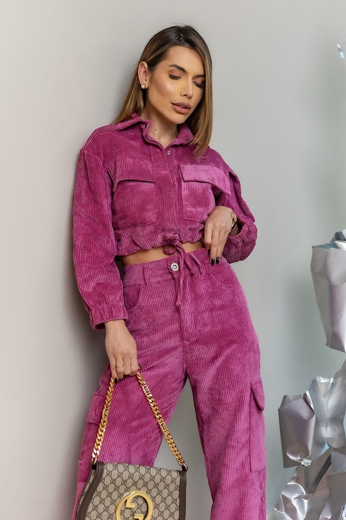 Casaqueto Magenta Veludo Colete Frysaide