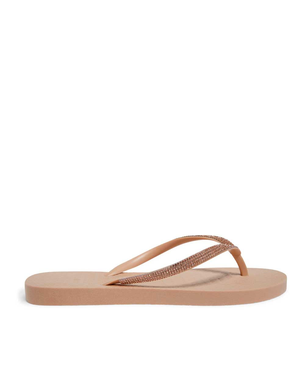 Chinelo Flip Flop Santa Lolla Bege Tiras Strass