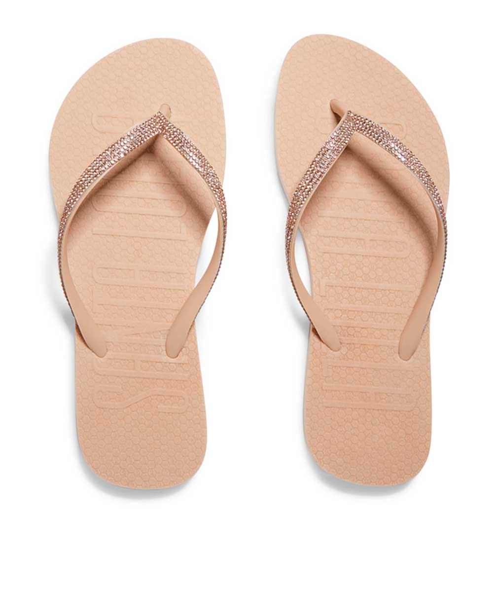 Chinelo Flip Flop Santa Lolla Bege Tiras Strass