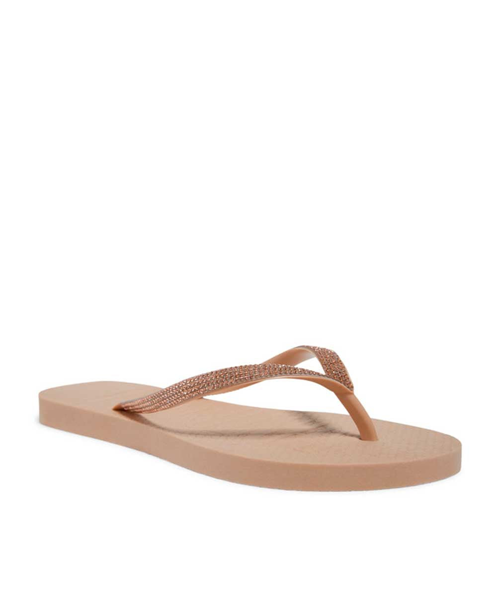 Chinelo Flip Flop Santa Lolla Bege Tiras Strass