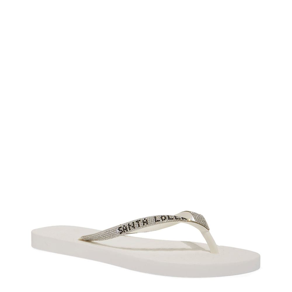 Chinelo Flip Flop Santa Lolla Branco Strass
