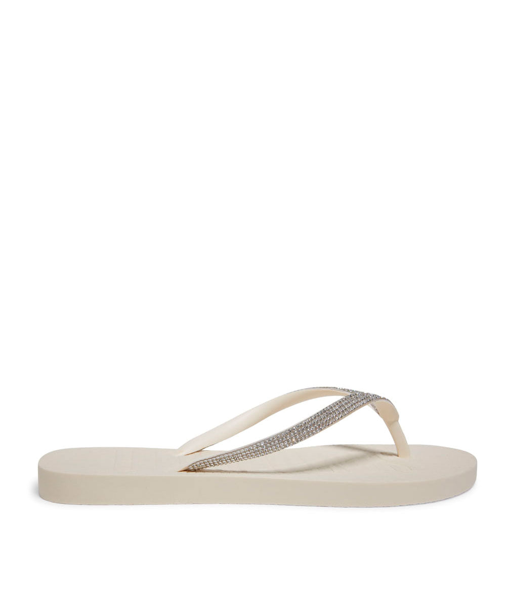 Chinelo Flip Flop Santa Lolla Marfim Tiras Strass Borracha