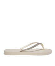 Chinelo Flip Flop Santa Lolla Marfim Tiras Strass Borracha