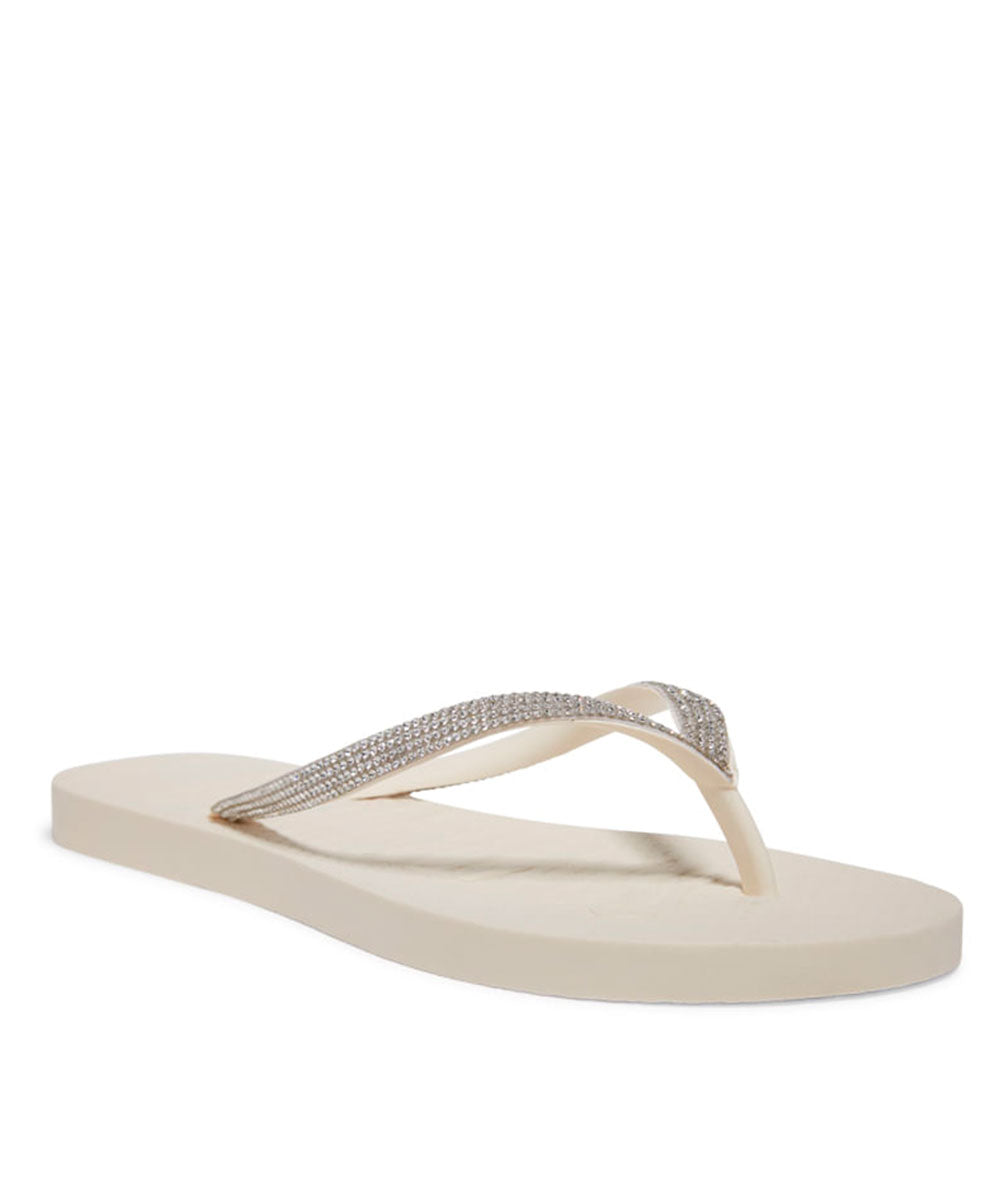 Chinelo Flip Flop Santa Lolla Marfim Tiras Strass Borracha