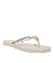 Chinelo Flip Flop Santa Lolla Marfim Tiras Strass Borracha