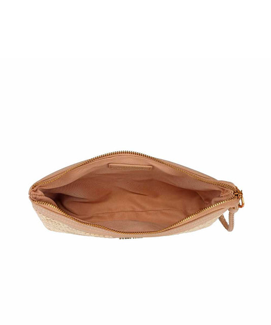 Clutch Santa Lolla Bege Pequena Palha Tramada