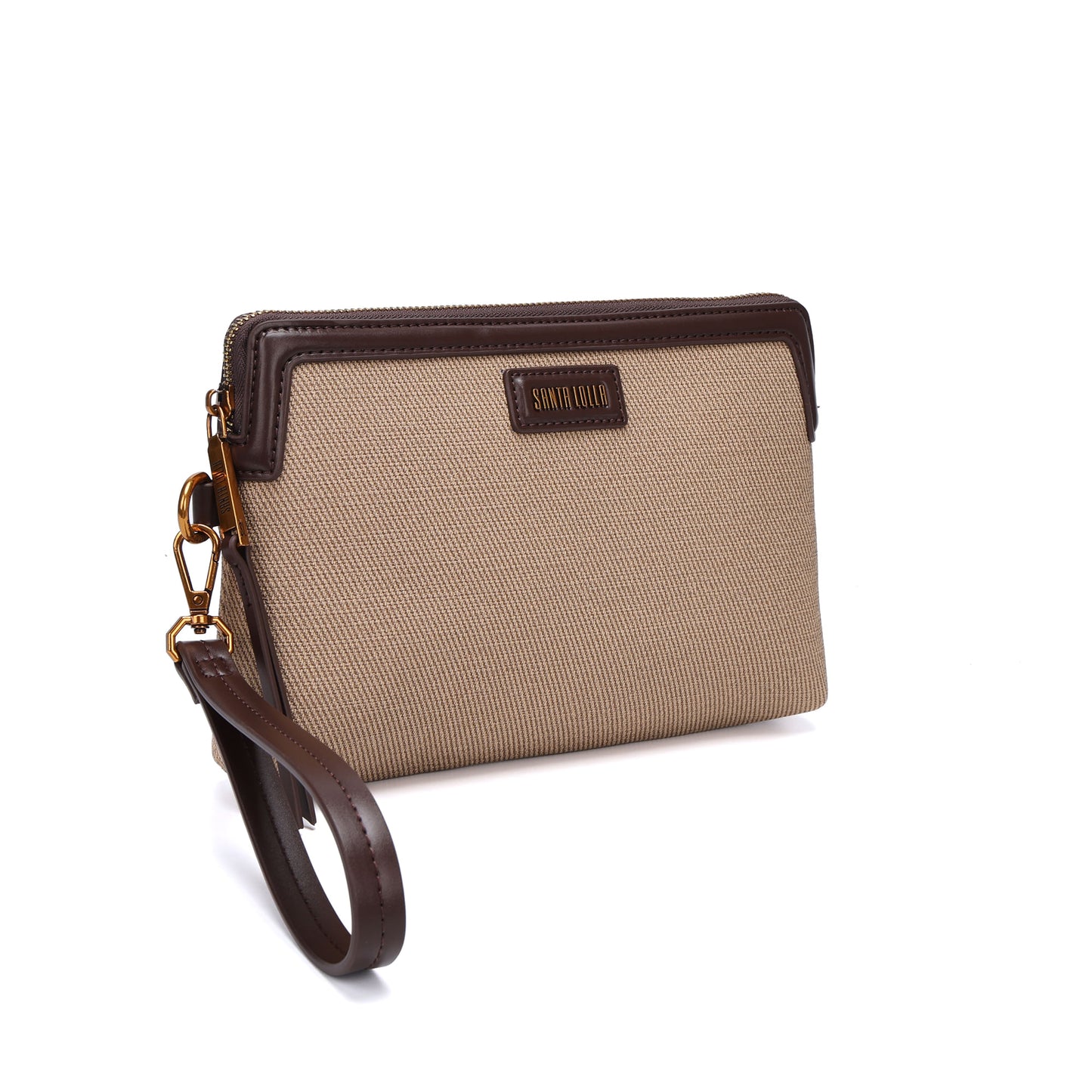 Clutch Santa Lolla Marrom Canvas Alça De Mão