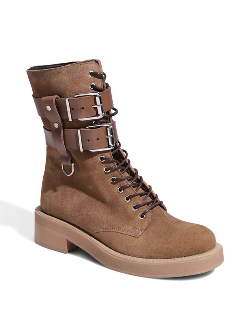 Coturno Santa Lolla Cano Médio Couro Camurça Fóssil