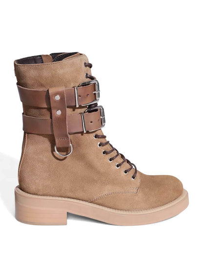 Coturno Santa Lolla Cano Médio Couro Camurça Fóssil