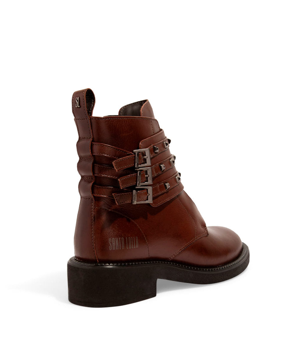 Coturno Santa Lolla Couro Marrom Tira Spike Salto Bloco Baixo