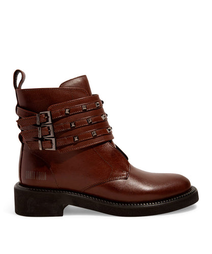 Coturno Santa Lolla Couro Marrom Tira Spike Salto Bloco Baixo