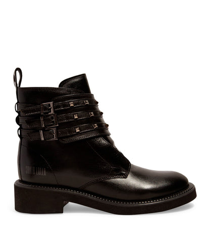 Coturno Santa Lolla Couro Preta Tira Spike Salto Bloco Baixo