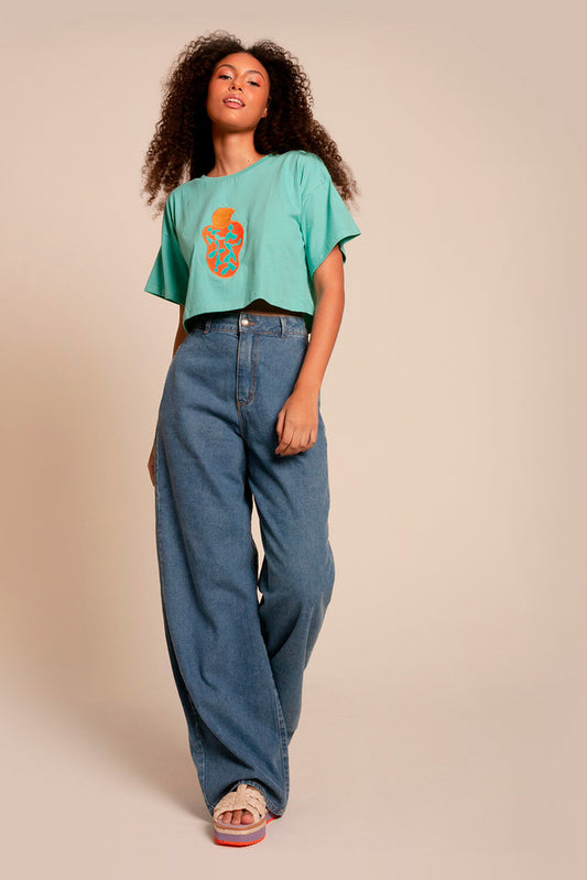 Cropped Bordado Aqua Sea Flô Maria