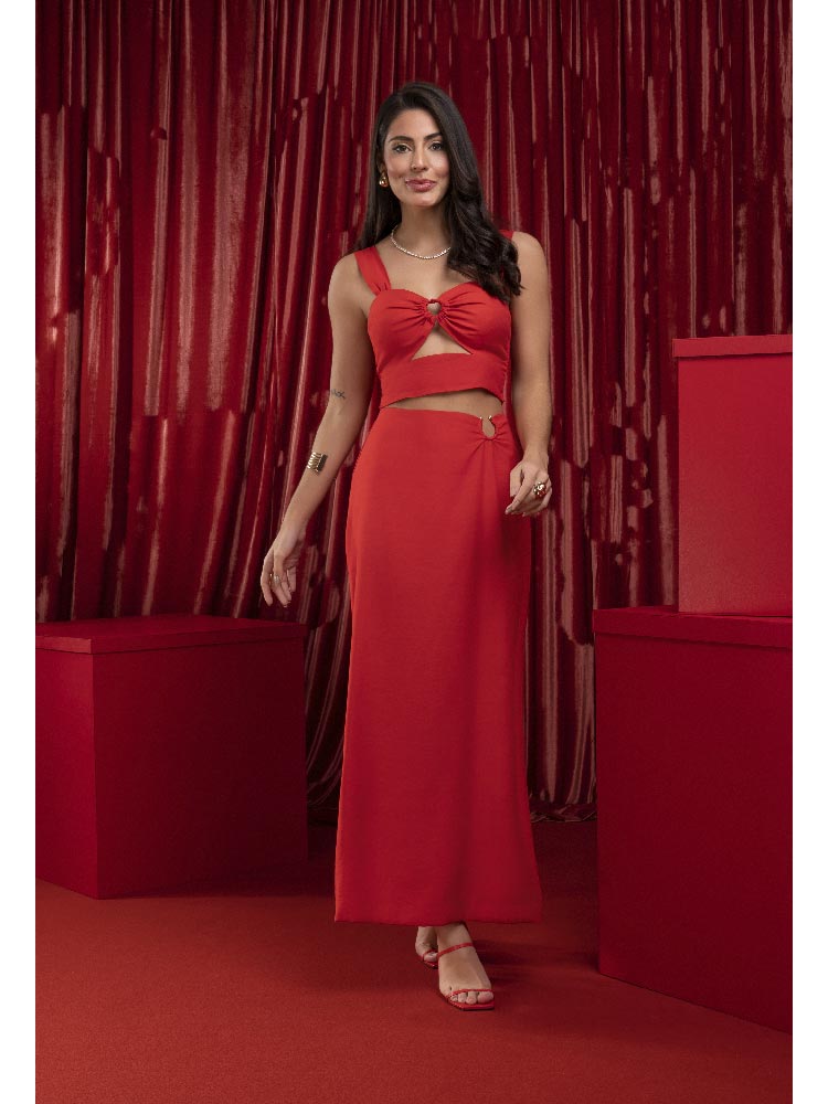 Cropped Frysaide Alças Largas Decote Vermelho