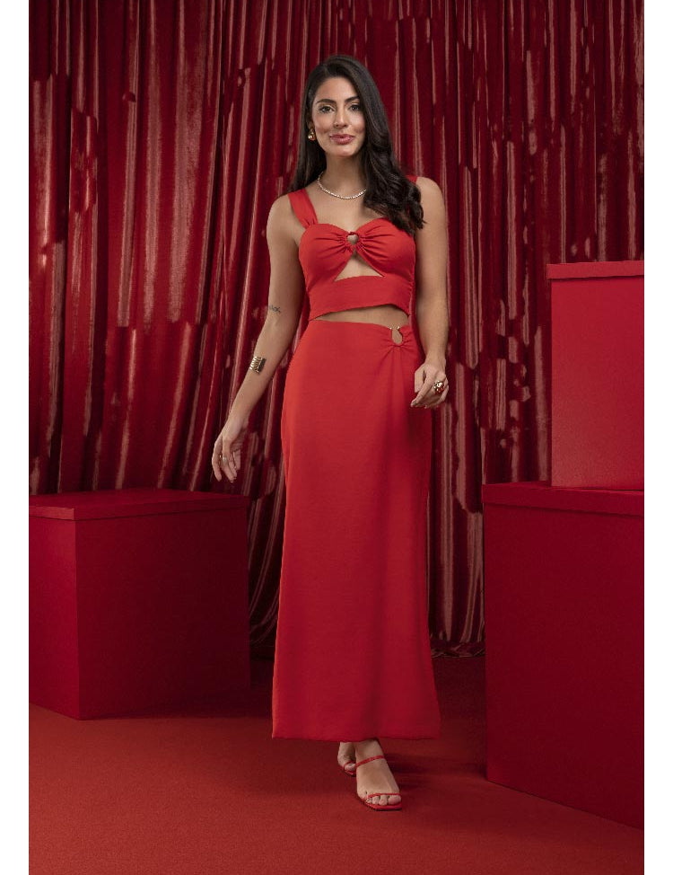 Cropped Frysaide Alças Largas Decote Vermelho