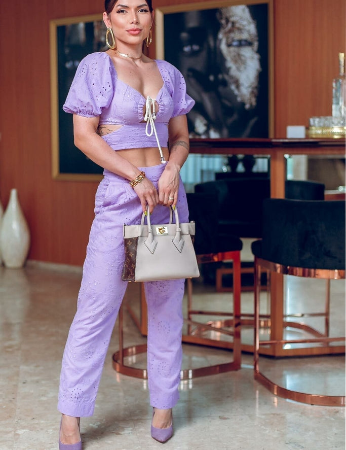 Cropped Frysaide Laise Lavanda Com Cadarço