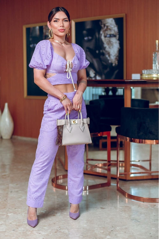 Cropped Frysaide Laise Lavanda Com Cadarço