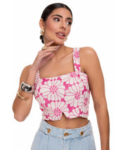 Cropped Frysaide Pink Linho Bordado