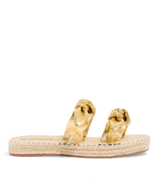 Espadrille Santa Lolla Craquelê Dourado Tiras Laço