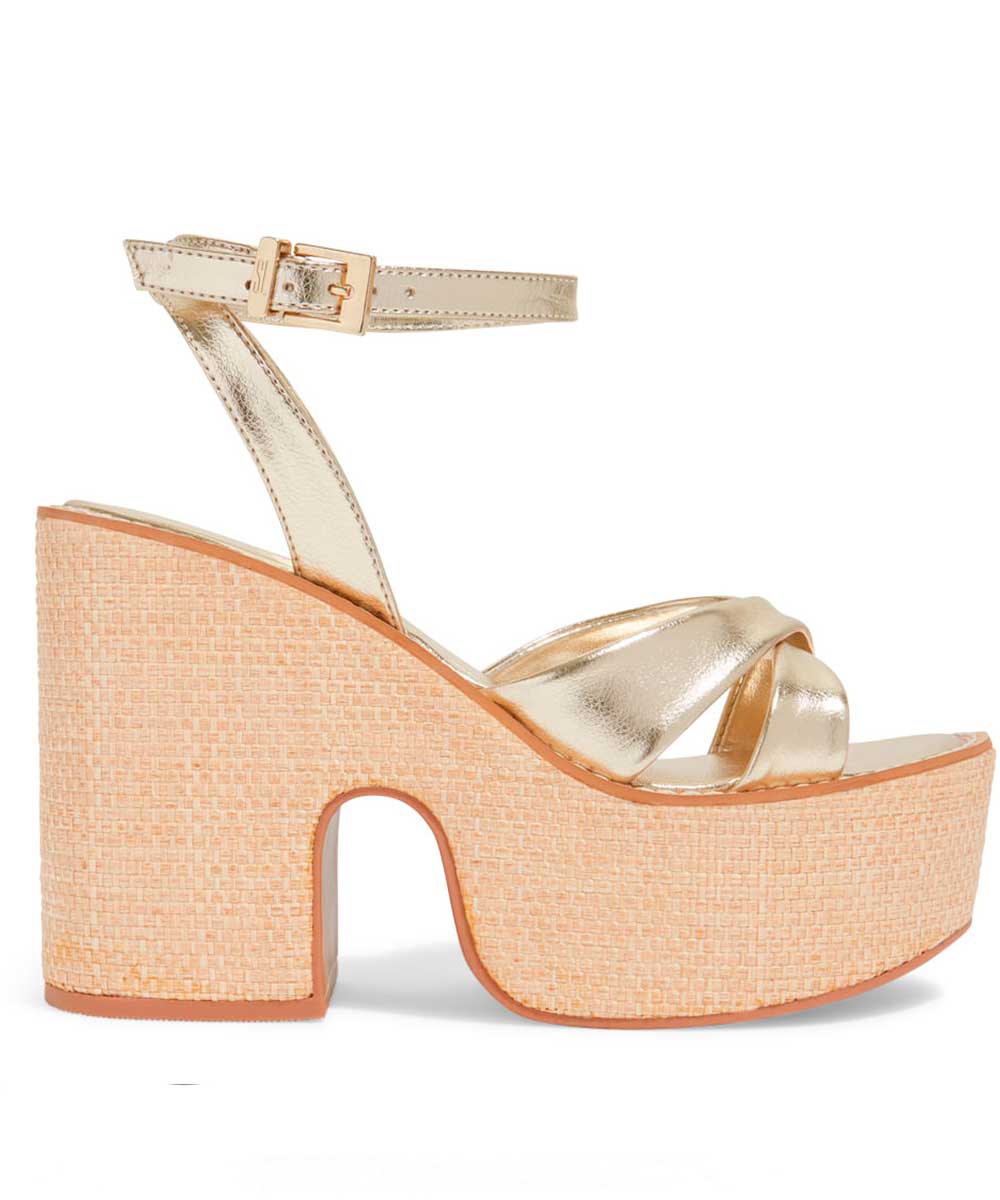 Espadrille Santa Lolla Plataforma Dourada Metalizada